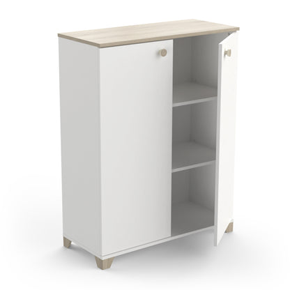 Prague 2 Door 80cm Matt White and Oak Tall Sideboard/Highboard - FurniComp