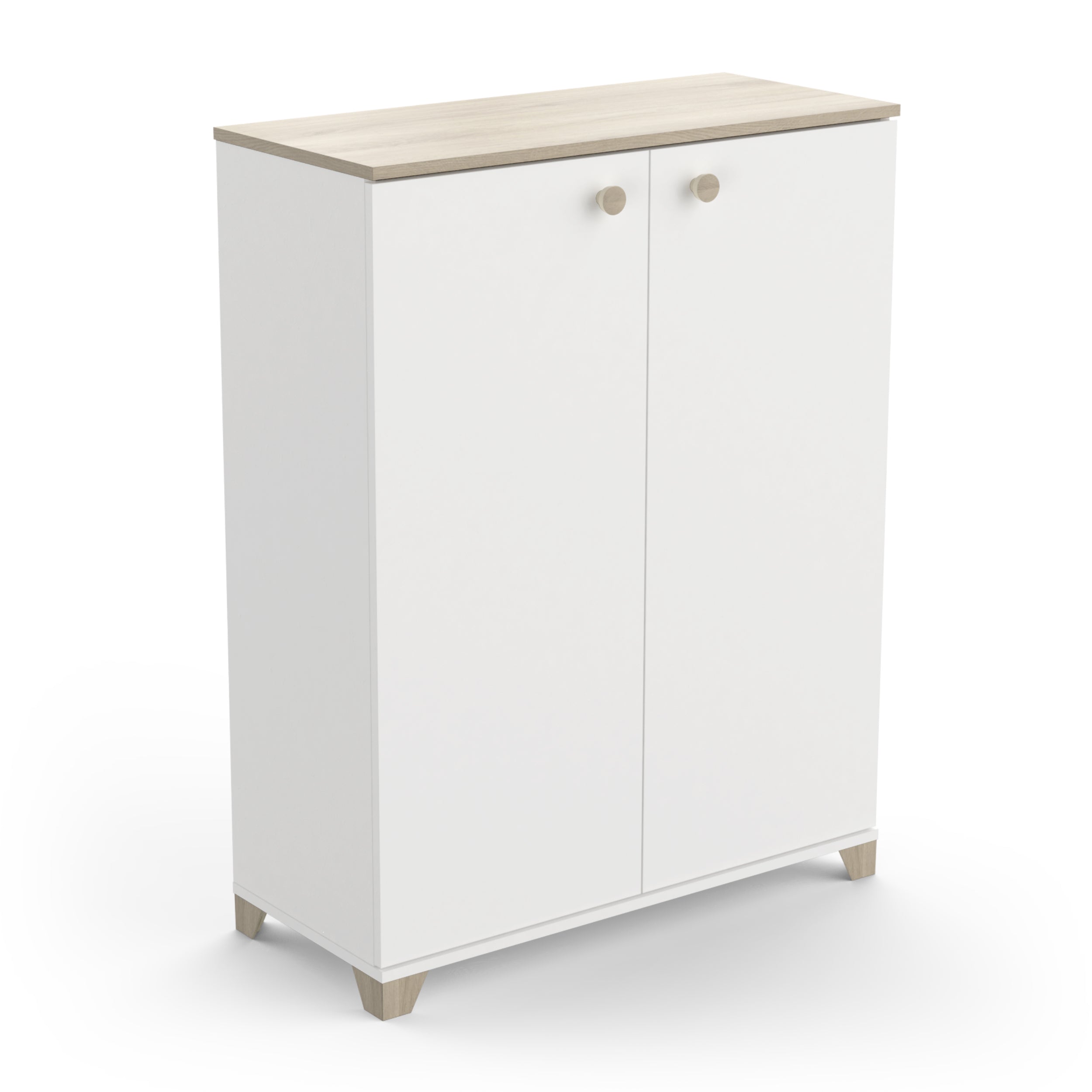 Prague 2 Door 80cm Matt White and Oak Tall Sideboard/Highboard - FurniComp