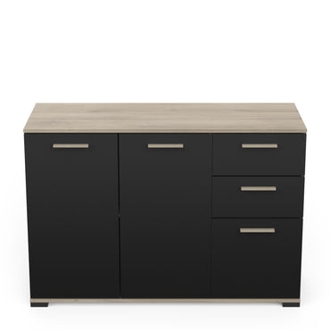 Prague 2 Door 3 Drawer 120cm Matt Black and Oak Sideboard - FurniComp