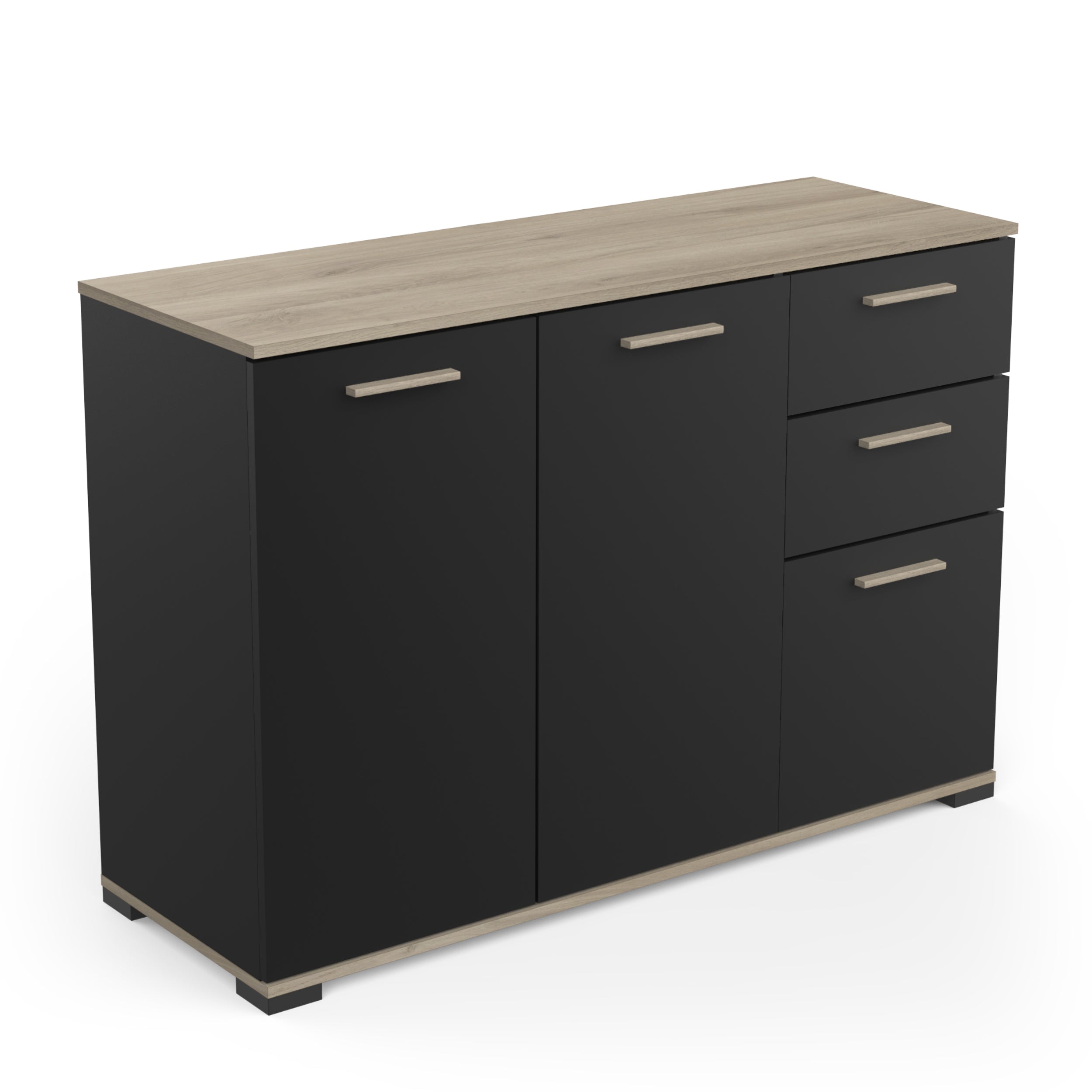 Prague 2 Door 3 Drawer 120cm Matt Black and Oak Sideboard - FurniComp