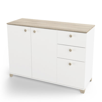 Prague 3 Door 2 Drawer 120cm Matt White and Oak Sideboard - FurniComp