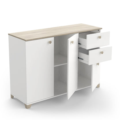 Prague 3 Door 2 Drawer 120cm Matt White and Oak Sideboard - FurniComp