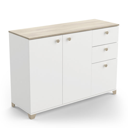 Prague 3 Door 2 Drawer 120cm Matt White and Oak Sideboard - FurniComp