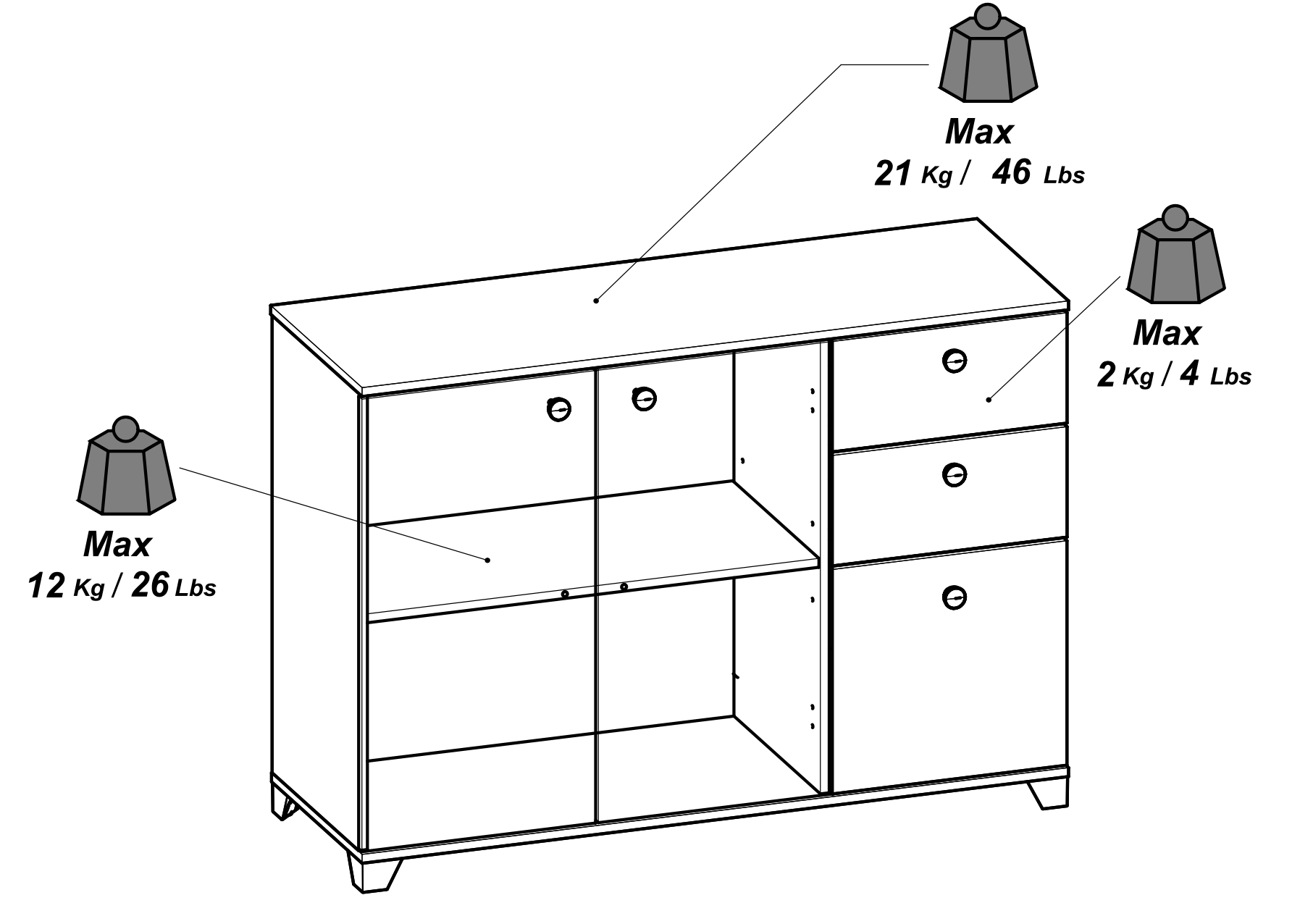 Prague 3 Door 2 Drawer 120cm Matt White and Oak Sideboard - FurniComp