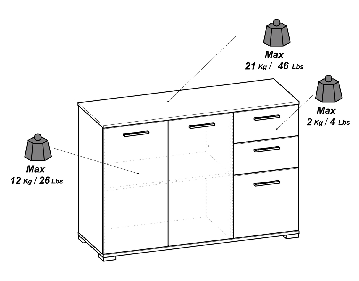 Prague 3 Door 2 Drawer 120cm Matt White Sideboard - FurniComp