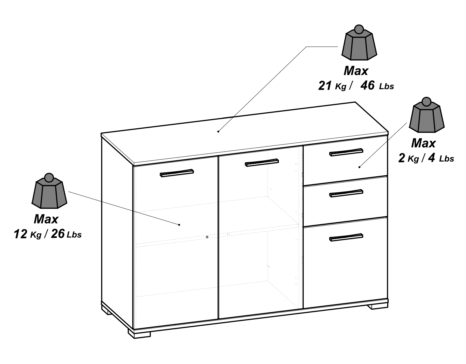 Prague 2 Door 3 Drawer 120cm Matt White Sideboard - FurniComp