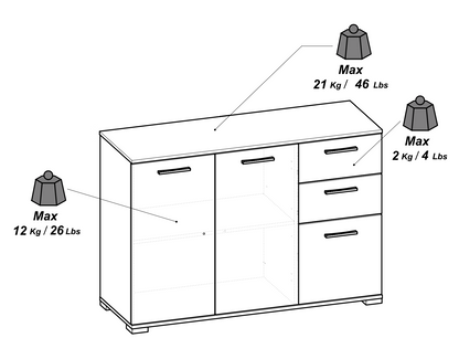 Prague 2 Door 3 Drawer 120cm Matt White Sideboard - FurniComp