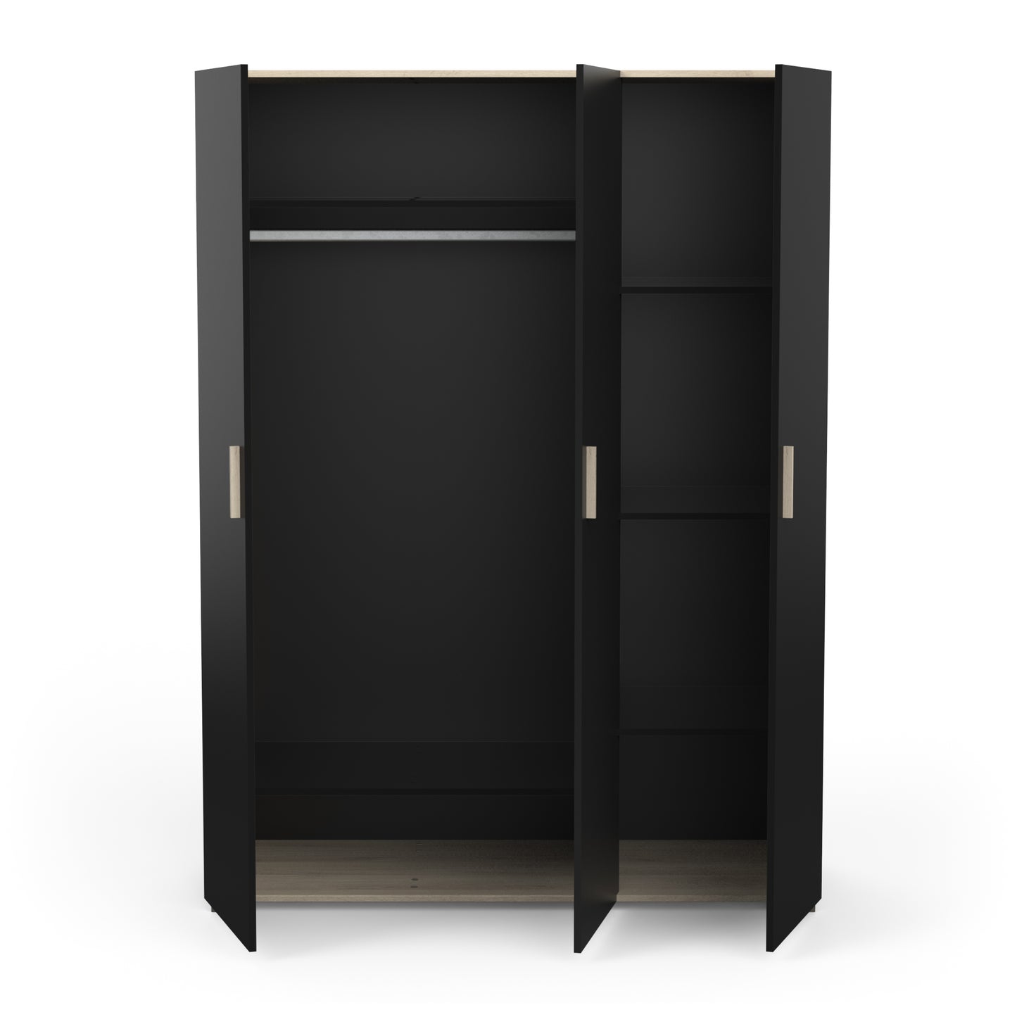 Prague 3 Door Matt Black and Oak Wardrobe - FurniComp