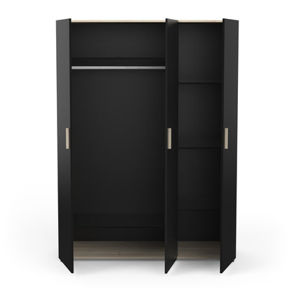 Prague 3 Door Matt Black and Oak Wardrobe - FurniComp