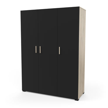 Prague 3 Door Matt Black and Oak Wardrobe - FurniComp