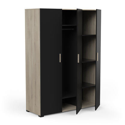 Prague 3 Door Matt Black and Oak Wardrobe - FurniComp