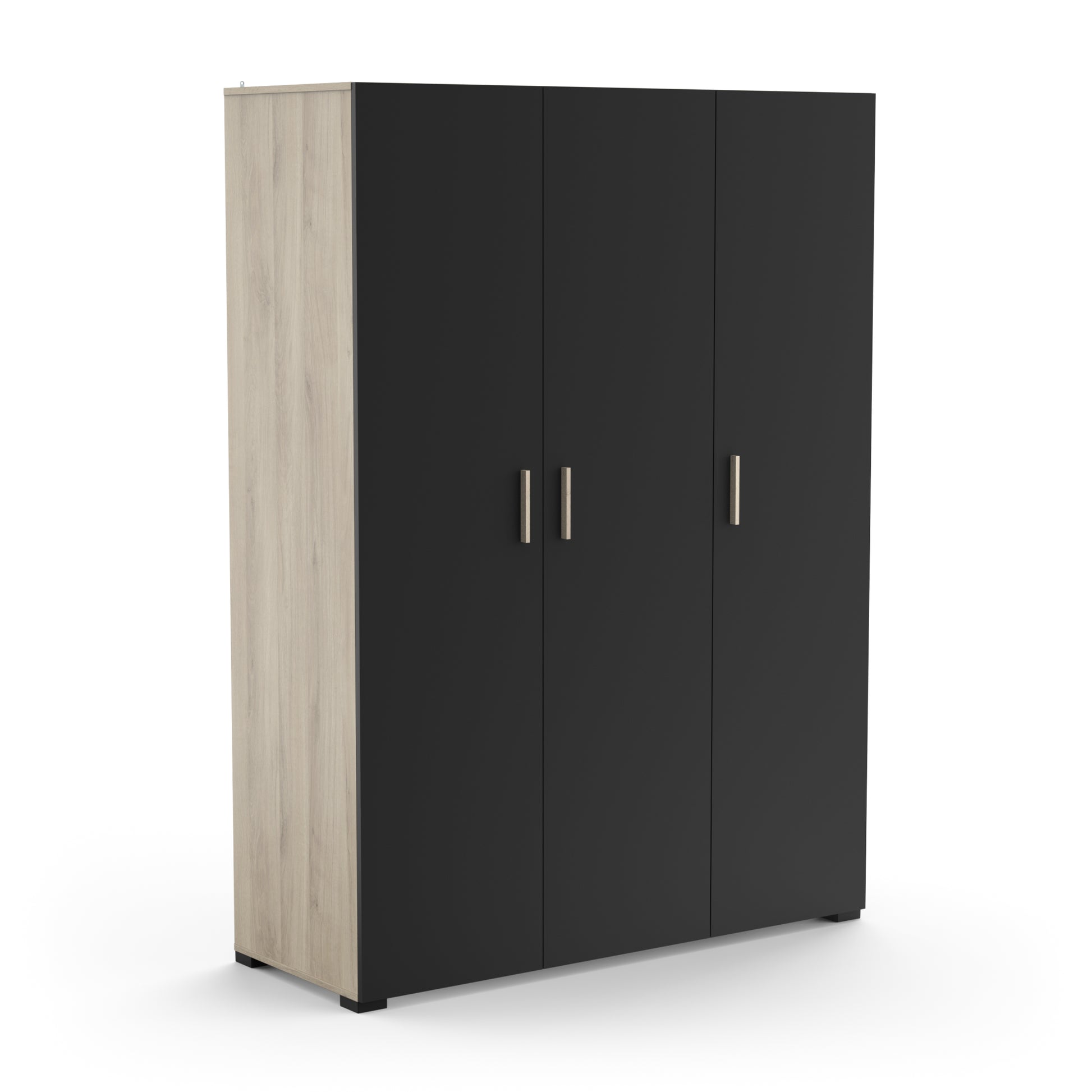 Prague 3 Door Matt Black and Oak Wardrobe - FurniComp