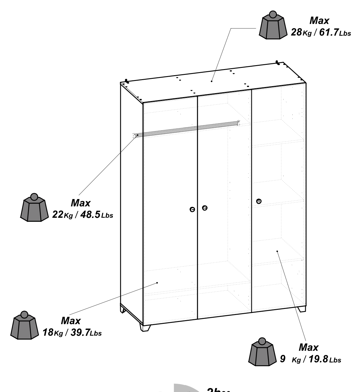 Prague 3 Door Matt Black and Oak Wardrobe - FurniComp