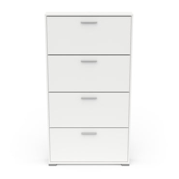 Prague 4 Door Matt White Tall Shoe Storage Cabinet Rack - FurniComp