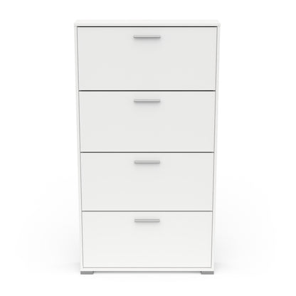 Prague 4 Door Matt White Tall Shoe Storage Cabinet Rack - FurniComp