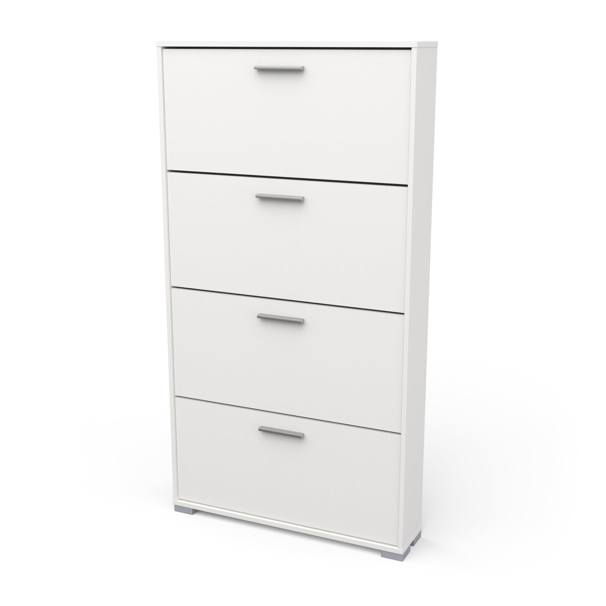 Prague 4 Door Matt White Tall Shoe Storage Cabinet Rack - FurniComp