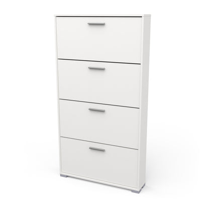 Prague 4 Door Matt White Tall Shoe Storage Cabinet Rack - FurniComp