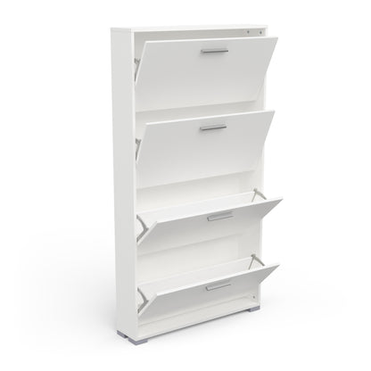 Prague 4 Door Matt White Tall Shoe Storage Cabinet Rack - FurniComp