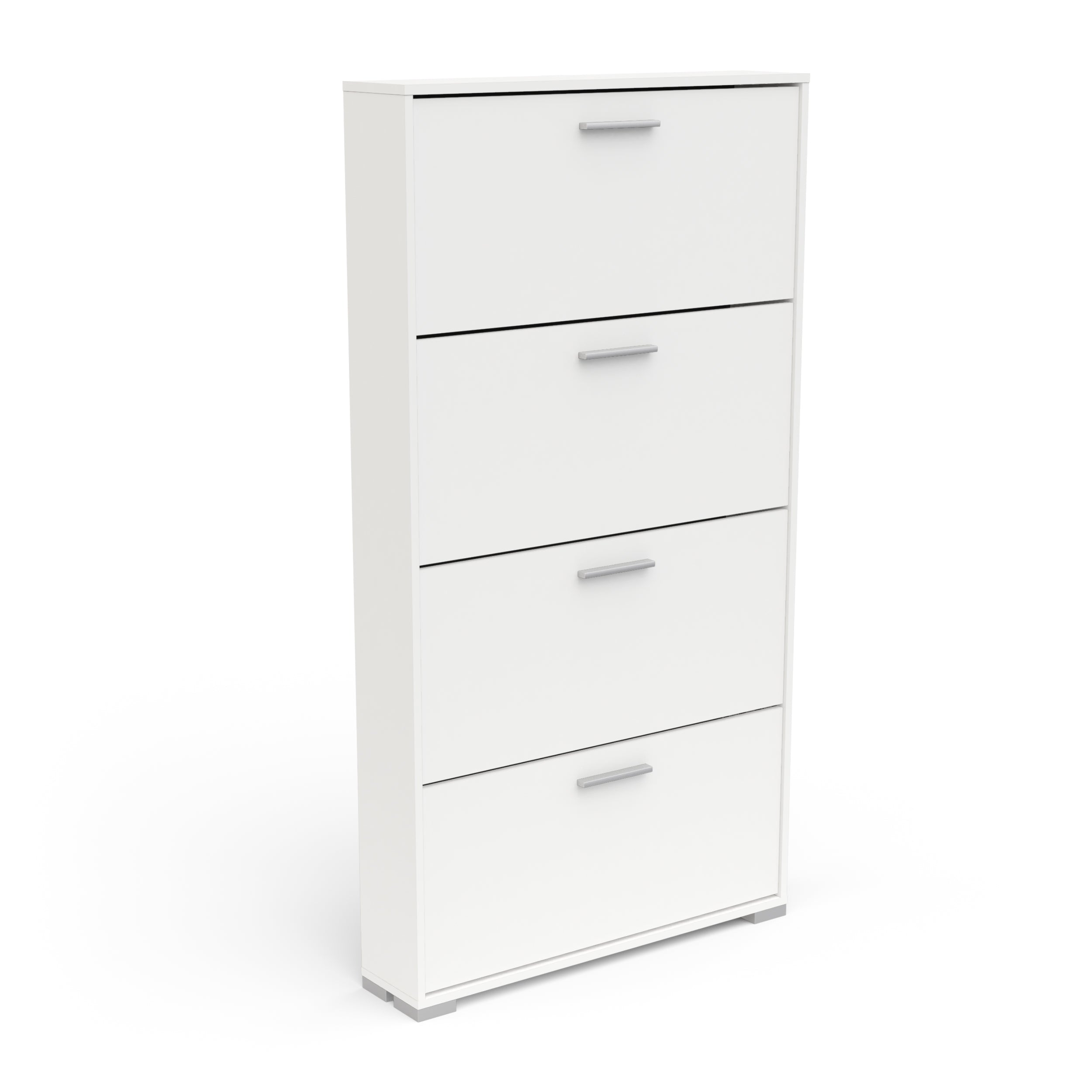 Prague 4 Door Matt White Tall Shoe Storage Cabinet Rack - FurniComp