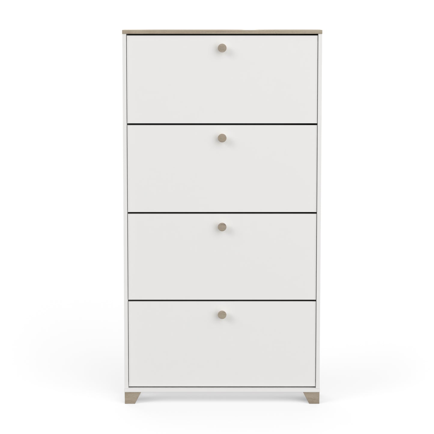 Prague 4 Door Matt White and Oak Shoe Cabinet - FurniComp