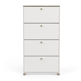 Prague 4 Door Matt White and Oak Shoe Cabinet - FurniComp