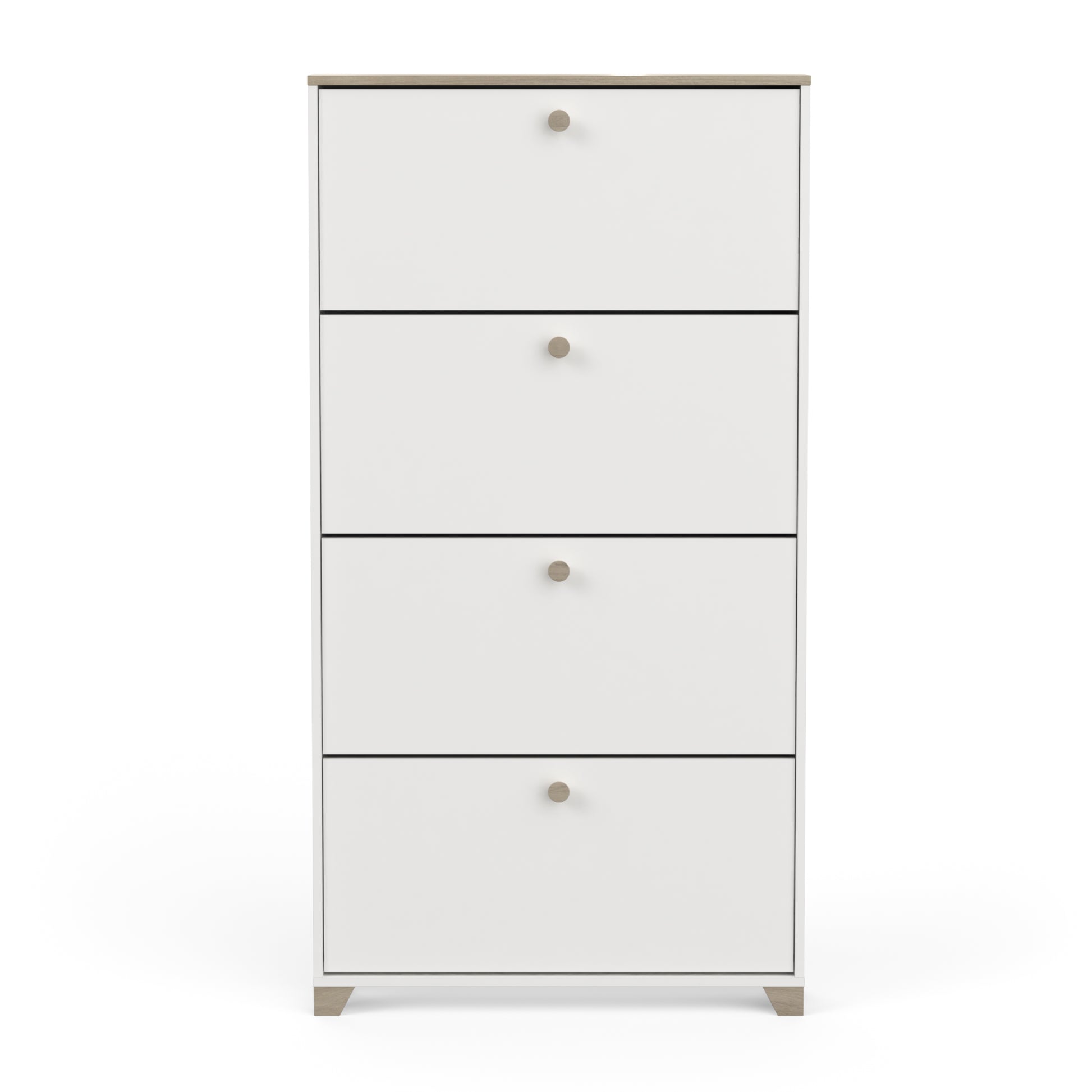 Prague 4 Door Matt White and Oak Shoe Cabinet - FurniComp