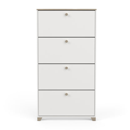 Prague 4 Door Matt White and Oak Shoe Cabinet - FurniComp