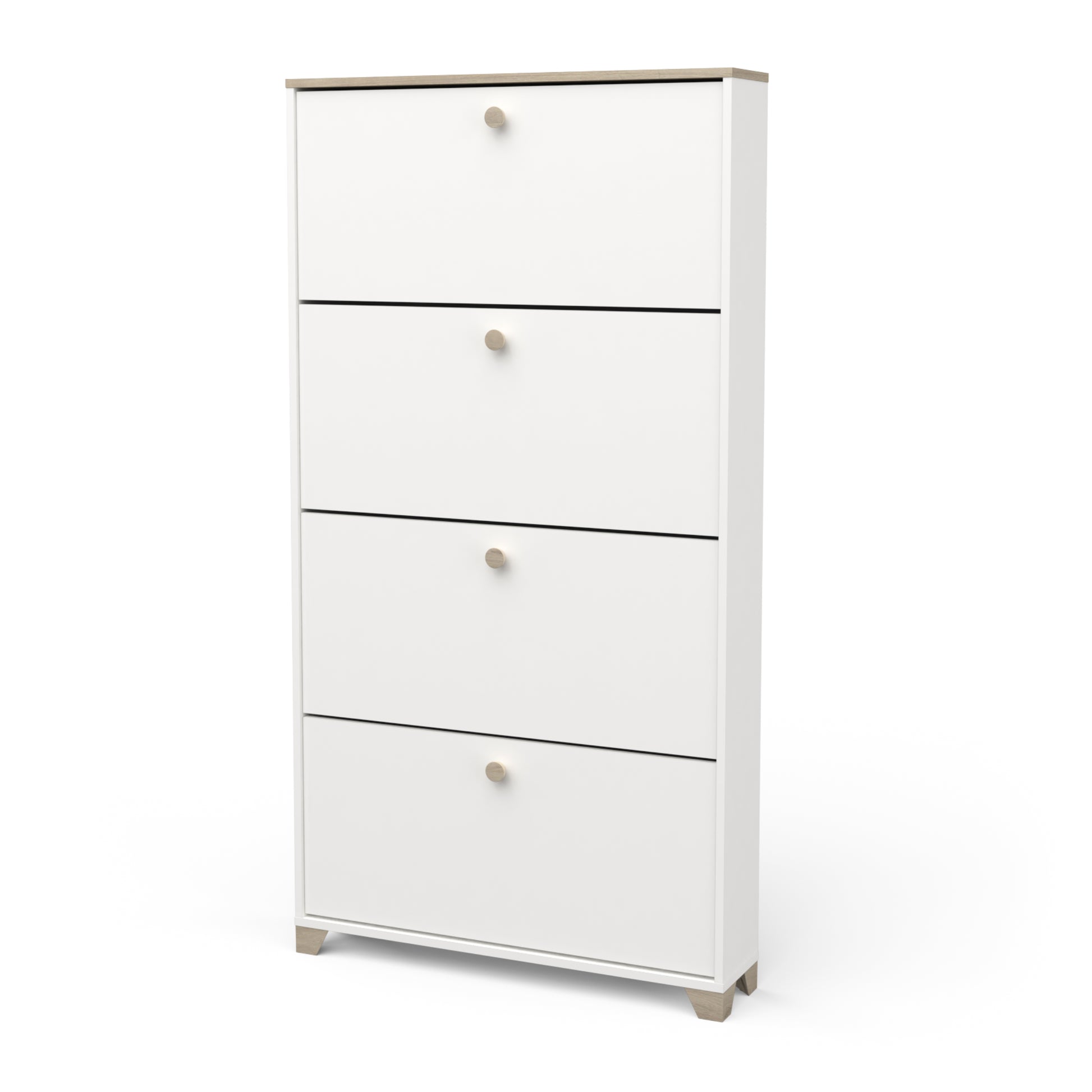 Prague 4 Door Matt White and Oak Shoe Cabinet - FurniComp