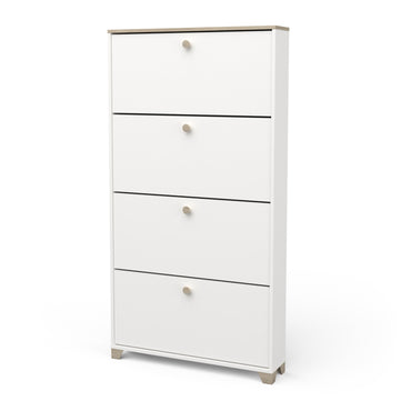 Prague 4 Door Matt White and Oak Shoe Cabinet - FurniComp