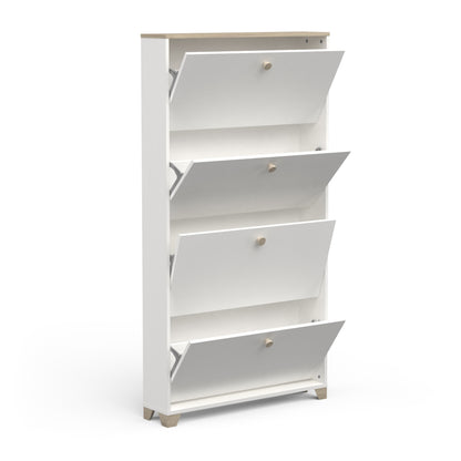 Prague 4 Door Matt White and Oak Shoe Cabinet - FurniComp