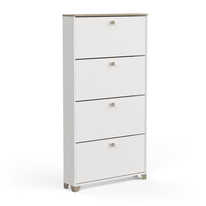 Prague 4 Door Matt White and Oak Shoe Cabinet - FurniComp