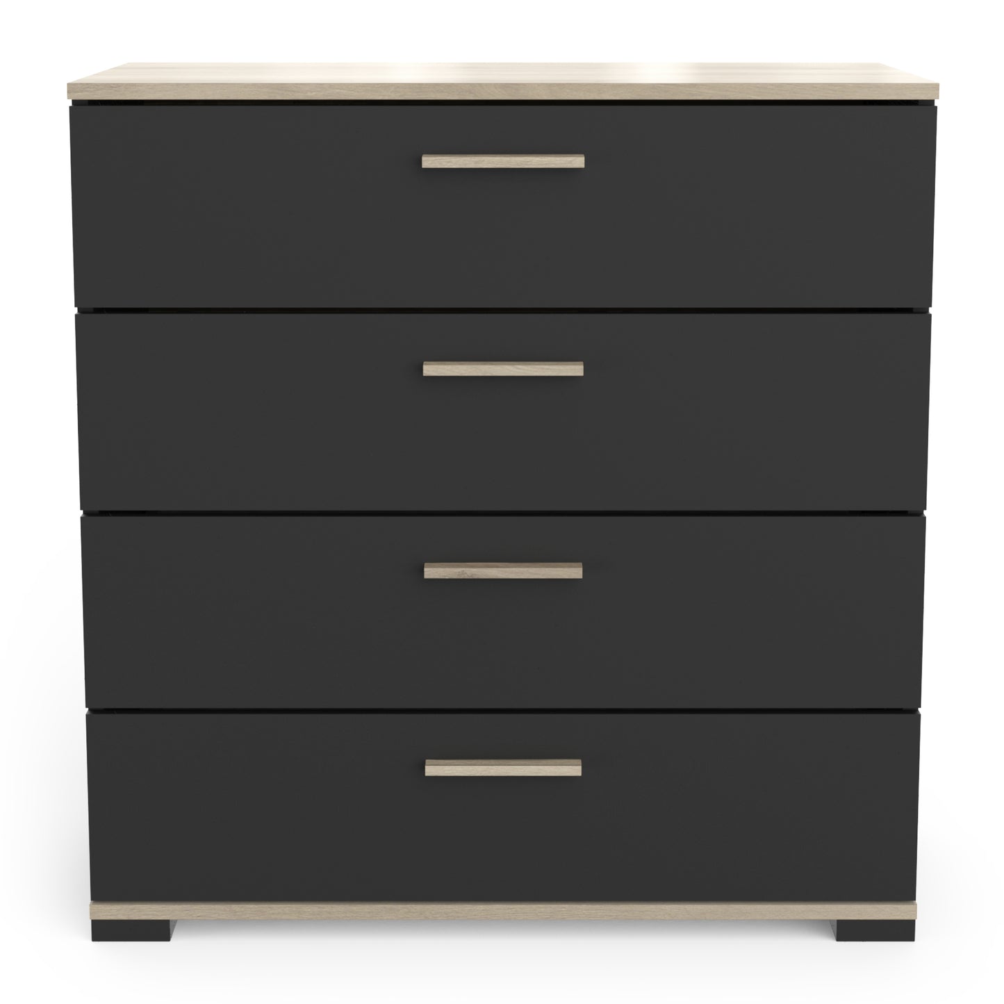 Prague 4 Drawer Matt Black and Oak Chest of Drawers - FurniComp