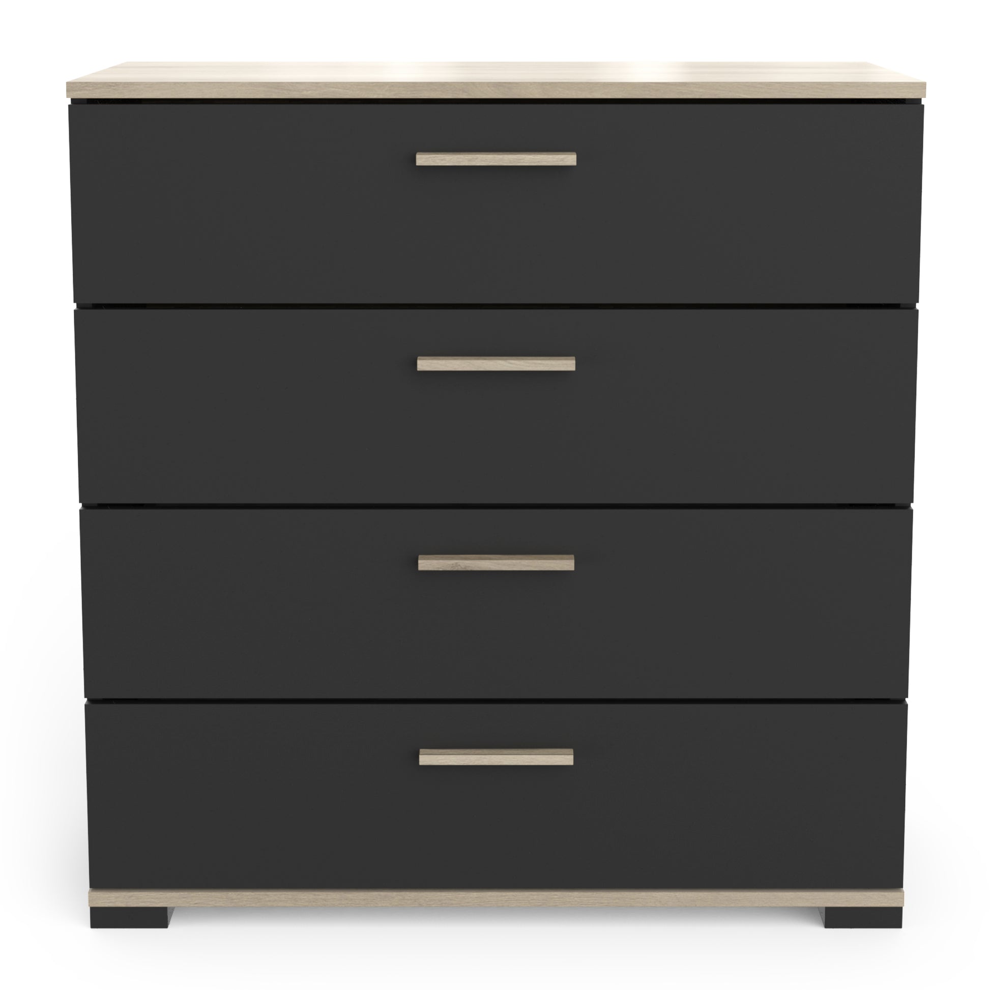 Prague 4 Drawer Matt Black and Oak Chest of Drawers - FurniComp