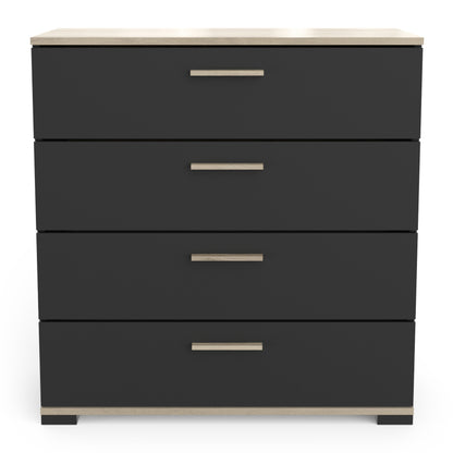 Prague 4 Drawer Matt Black and Oak Chest of Drawers - FurniComp