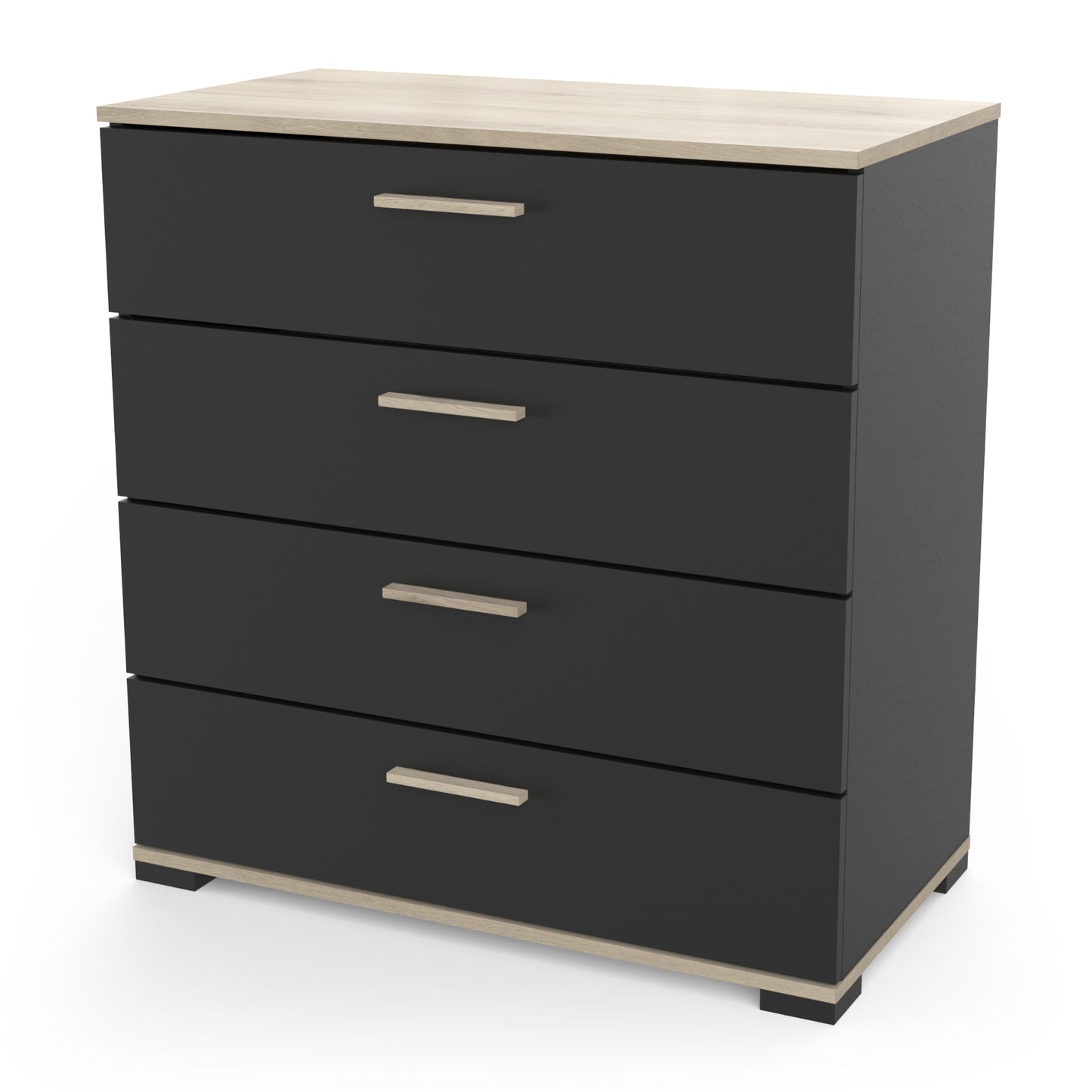 Prague 4 Drawer Matt Black and Oak Chest of Drawers - FurniComp