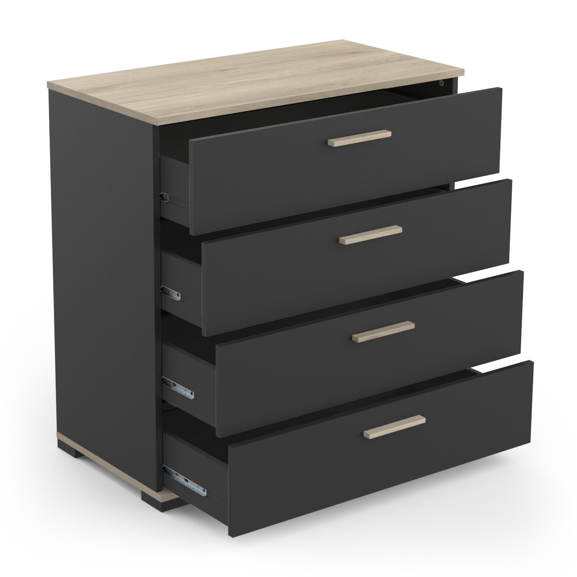 Prague 4 Drawer Matt Black and Oak Chest of Drawers - FurniComp