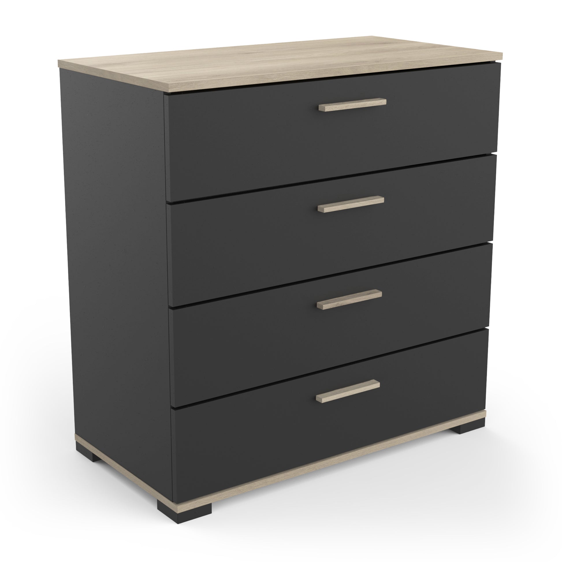 Prague 4 Drawer Matt Black and Oak Chest of Drawers - FurniComp