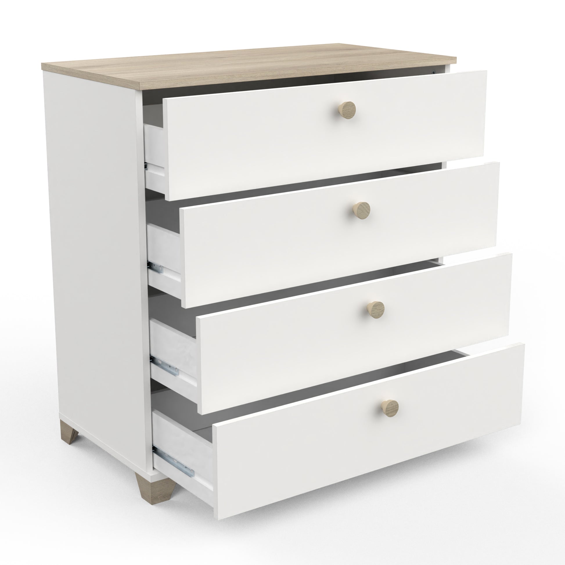 Prague 4 Drawer Matt White and Oak Chest of Drawers - FurniComp