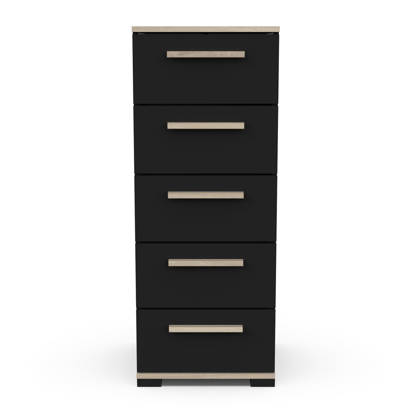 Prague 5 Drawer Matt Black and Oak Tall Chest of Drawers - FurniComp