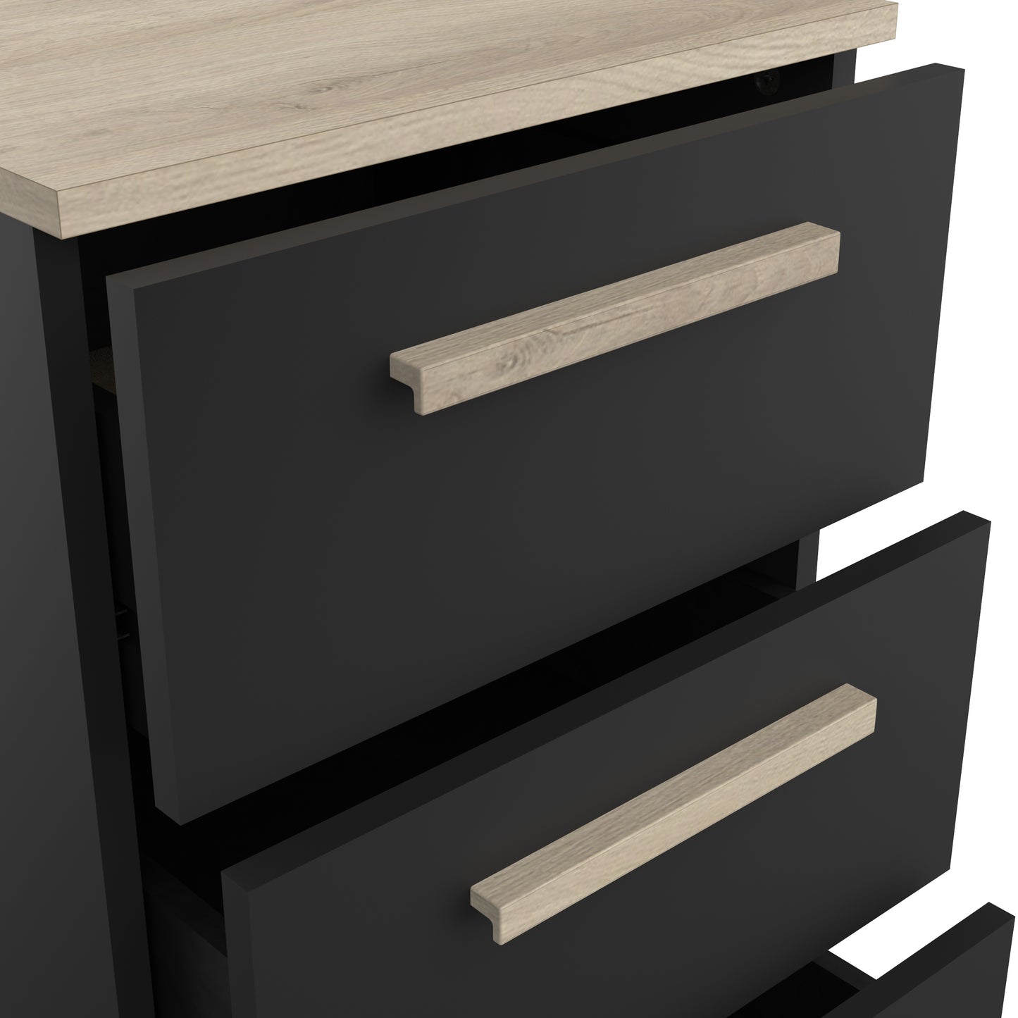 Prague 5 Drawer Matt Black and Oak Tall Chest of Drawers - FurniComp