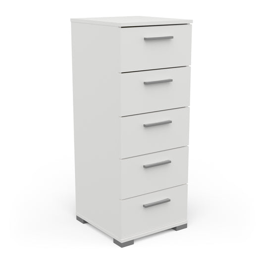 Prague 5 Drawer Matt White Tall Chest of Drawers - FurniComp