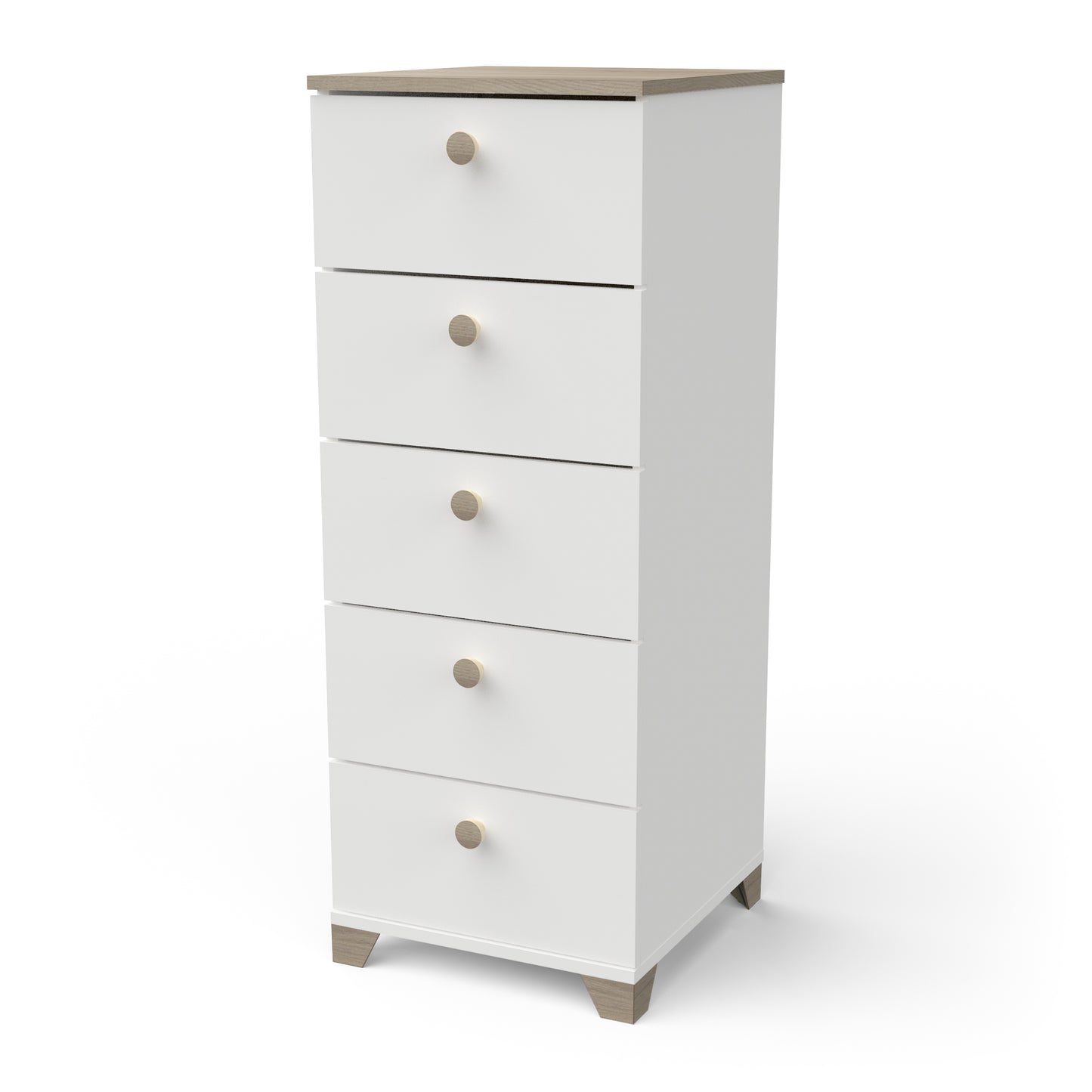 Prague 5 Drawer Matt White and Oak Tall Chest of Drawers - FurniComp