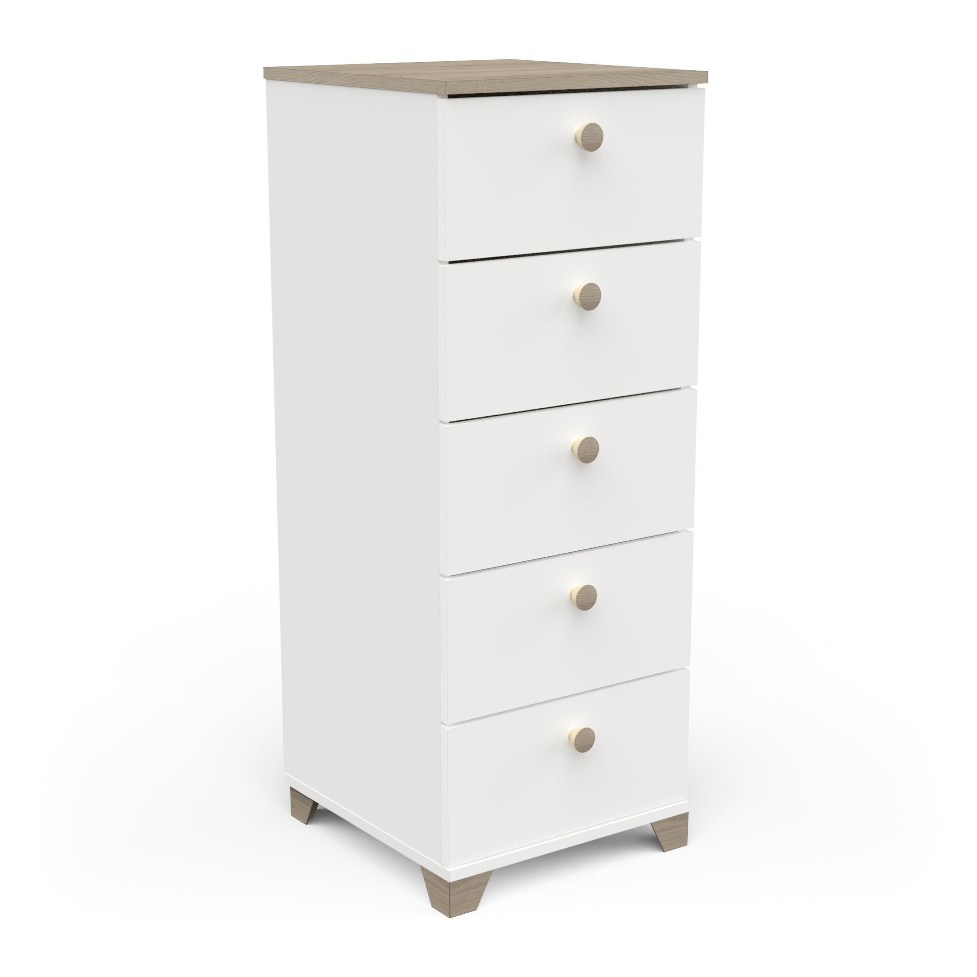 Prague 5 Drawer Matt White and Oak Tall Chest of Drawers - FurniComp