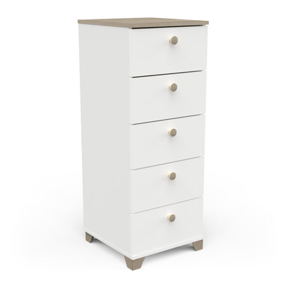 Prague 5 Drawer Matt White and Oak Tall Chest of Drawers - FurniComp