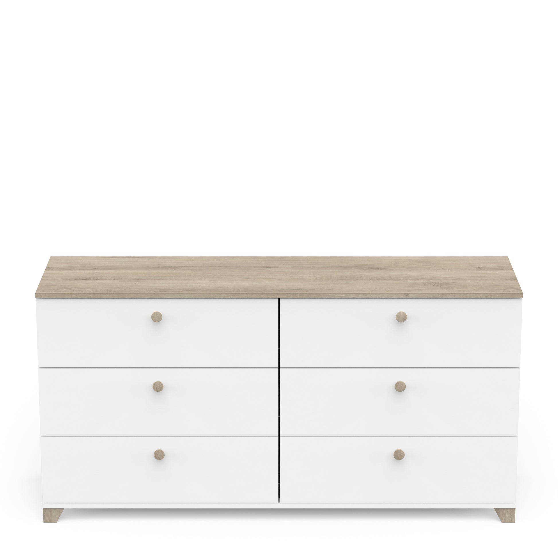 Prague 6 Drawer (3+3) Matt White and Oak Chest of Drawers - FurniComp