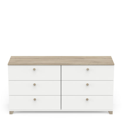 Prague 6 Drawer (3+3) Matt White and Oak Chest of Drawers - FurniComp