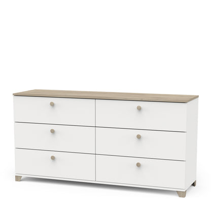 Prague 6 Drawer (3+3) Matt White and Oak Chest of Drawers - FurniComp