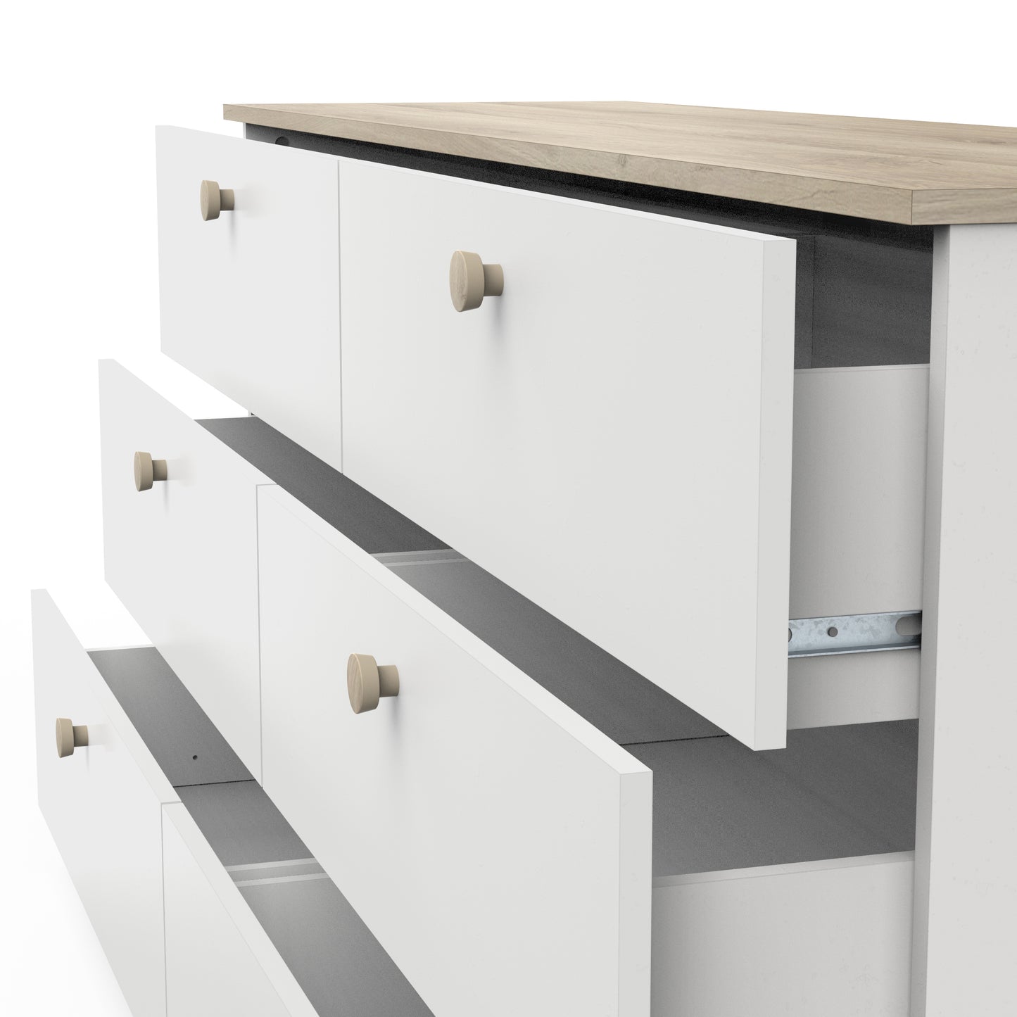 Prague 6 Drawer (3+3) Matt White and Oak Chest of Drawers - FurniComp