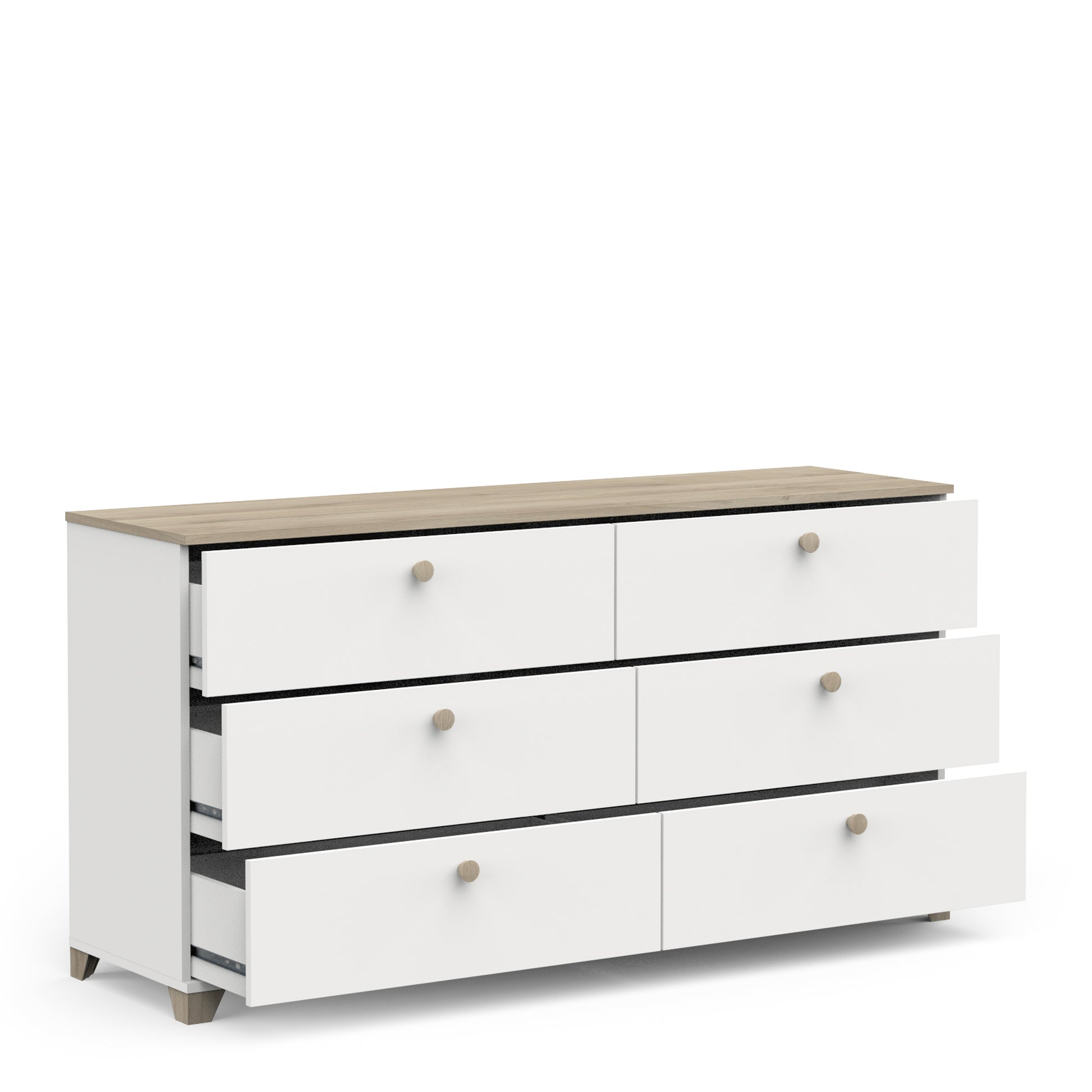 Prague 6 Drawer (3+3) Matt White and Oak Chest of Drawers - FurniComp