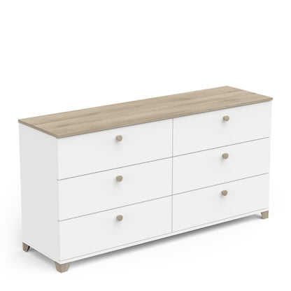 Prague 6 Drawer (3+3) Matt White and Oak Chest of Drawers - FurniComp